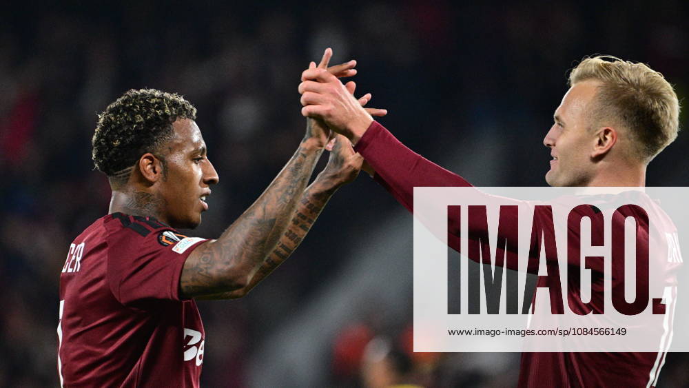 Football European League, 2nd round match Sparta Praha vs Lillestrom SK in Prague, Czech Republic, October 15, 2026. From left Josimar Alcocer and Jonatan Braut Brunes of Sparta celebrates first goal. (CTKxPhoto MichalxKamaryt) CTKPhotoP2026101508209 CTKPhotoP2026101508209