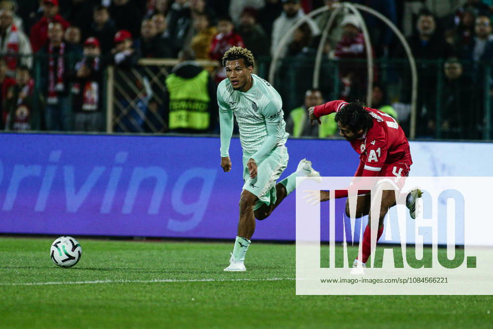 IPA89725317 - Monaco s Paris Brunner in action against CSKA s Dinis Almeida during the UEFA Conference League match between PFC CSKA and AS Monaco at Vasil Levski National Stadium in Sofia, Bulgaria, on October 15, 2026