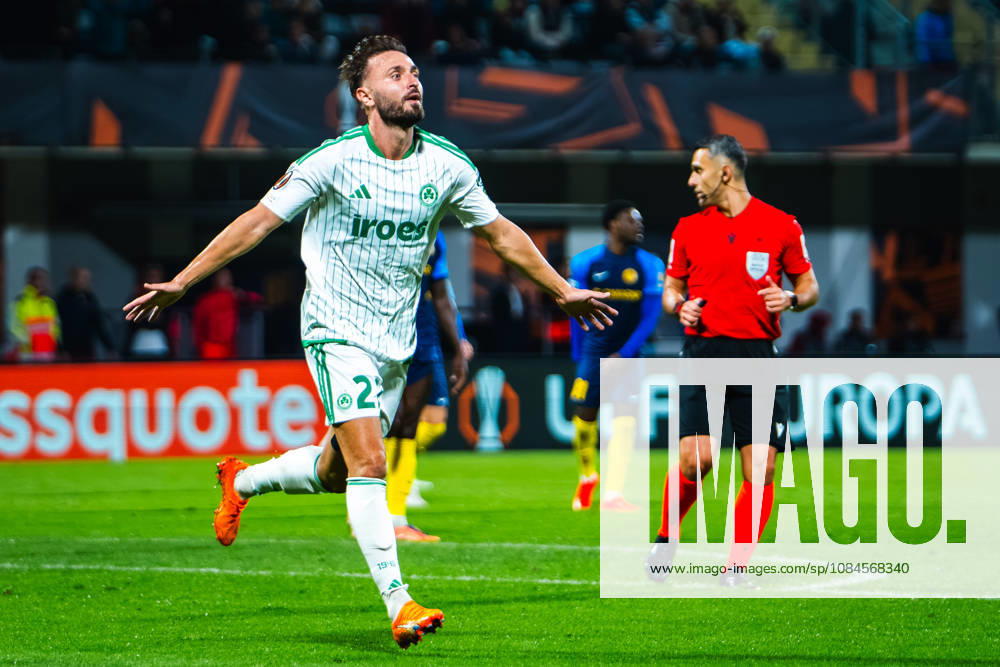 Muamer Tankovic of Omonia (L) celebrate score during the UEFA Europa League match between Celje (Slovenia) and Omonia (Cyprus) at Stadion Celje, Celje on October 15, 2026 in Celje, Slovenia. (Photo by Andraz Corel Sports Press Photo).