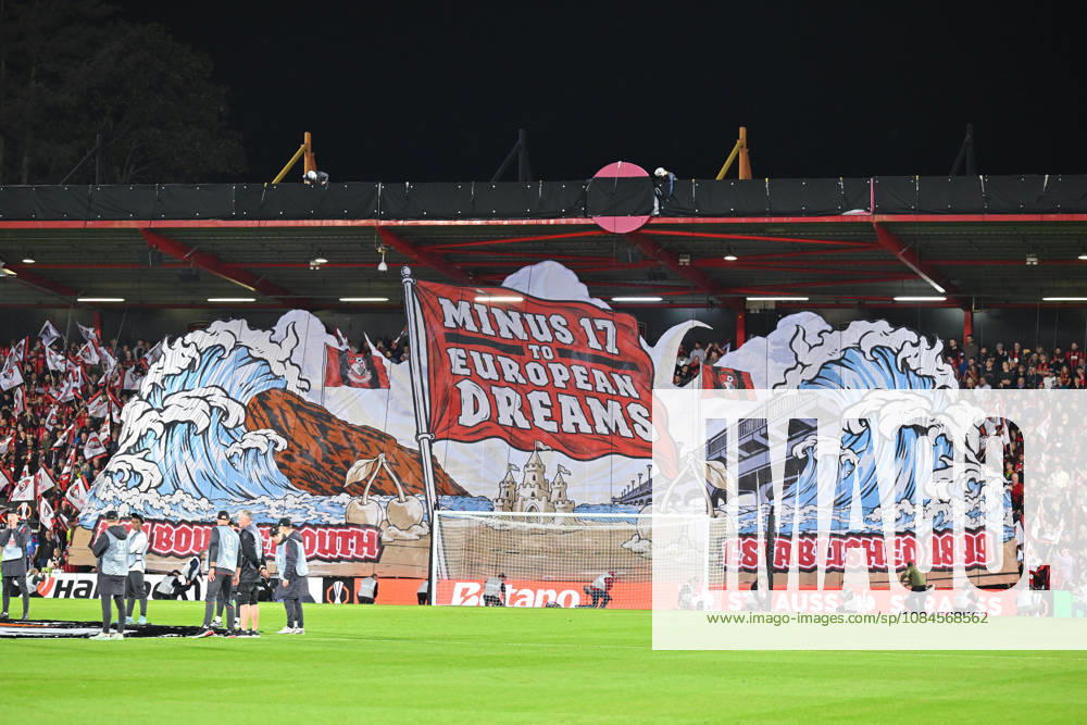 Bournemouth v Sturm Graz, Europa League Bournemouth fans hold up a banner saying from Minus 17 to European Dream before kickoff during the Europa League match between Bournemouth and Sturm Graz at the Vitality Stadium, Bournemouth, UK on 15 October 2026. Bournemouth Vitality Stadium Dorset UK Editorial use only ,