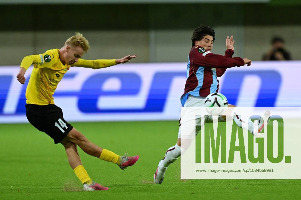 KuPS Kuopio v Trabzonspor - UEFA Conference League TAMPERE, FINLAND - OCTOBER 15: Benjamin Bouchouari of Trabzonspor in action against Samuel Pasanen of KuPS Kuopio during the UEFA Conference League Week 1 match between KuPS Kuopio and Trabzonspor at Tammelan Stadium, on October 15, 2026 in Tampere, Finland. Hasan Tascan Anadolu Tampere Finland. Editorial use only. Please get in touch for any other usage.