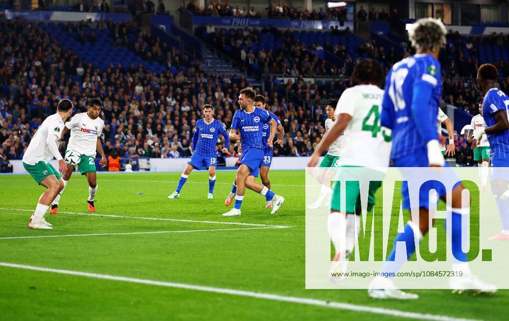 Jack Hinshelwood of Brighton and Hove Albion scores a goal to make the score 2-0. Brighton & Hove Albion v Kauno Zalgiris, UEFA Conference League, Football, American Express Stadium, Brighton, UK - 15 Oct 2026Brighton American Express Stadium United Kingdom