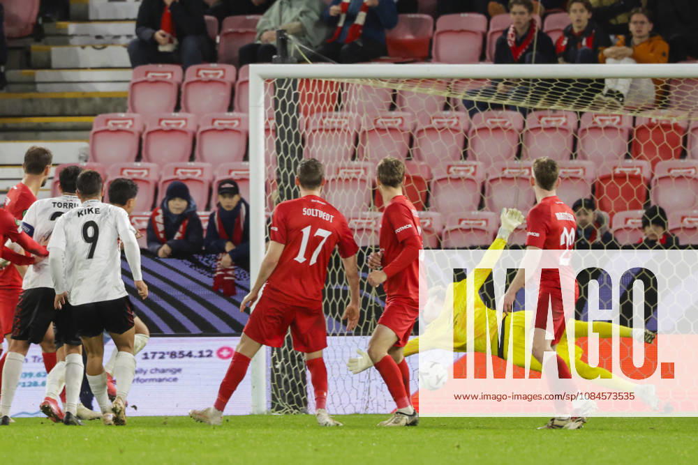 Soccer, Conference League 2026 Brann vs. Lincoln Red Imps, Bergen, October 15, 2026. Lincoln Red Imps’ Kike Gomez scores the 0-1 goal during the Conference League soccer match between SK Brann and Lincoln Red Imps at Brann Stadium. Photo by Paul S. Amundsen, NTB, Bergen, Norway. RESTRICTED USE FOR BETTING COMPANIES