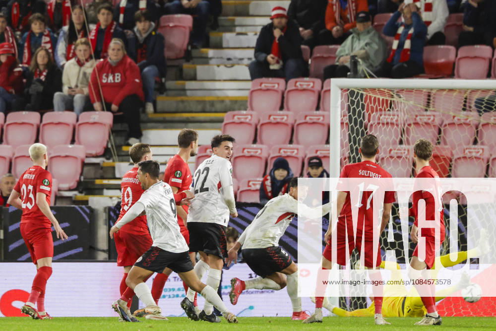 Soccer, Conference League 2026: Lincoln Red Imps Defeat Bergen 20261015 Lincoln Red Imps Kike Gomez scores the 0-1 goal during the Conference League soccer match between SK Brann and Lincoln Red Imps at Brann Stadium. Photo by Paul S. Amundsen, NTB, Bergen, Norway. . RESTRICTED USE FOR BETTING COMPANIES