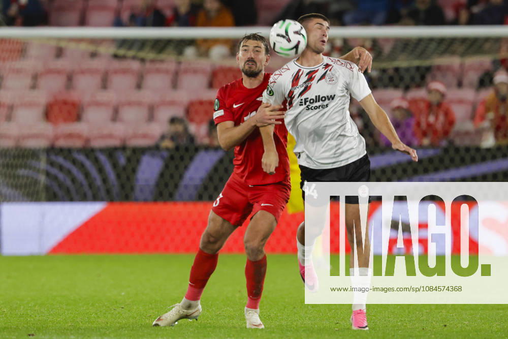 Soccer, Conference League 2026 Brann vs. Lincoln Red Imps, Bergen, October 15, 2026. Lincoln Red Imps’ Manu Toledano and Brann’s Fredrik Pallesen Knudsen during the Conference League soccer match between SK Brann and Lincoln Red Imps at Brann Stadium. Photo by Paul S. Amundsen, NTB, Bergen, Norway. ED; RESTRICTED USE FOR BETTING COMPANIES