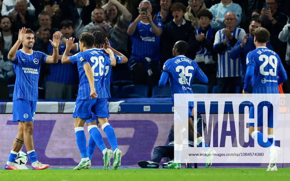 Matt O Riley of Brighton and Hove Albion celebrates scoring a goal after making the score 4-0. Brighton & Hove Albion v Kauno Zalgiris, UEFA Conference League, Football, American Express Stadium, Brighton, UK - 15 Oct 2026Brighton American Express Stadium United Kingdom