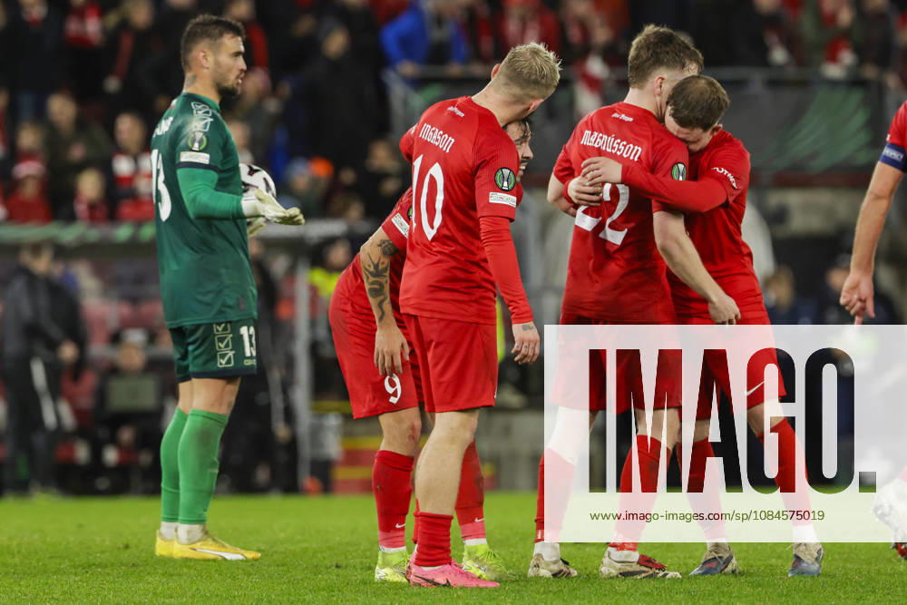 Soccer, Conference League 2026 Brann vs. Lincoln Red Imps, Bergen, October 15, 2026. Brann players celebrate after scoring the 2-1 goal during the Conference League soccer match between SK Brann and Lincoln Red Imps at Brann Stadium. Photo by Paul S. Amundsen, NTB, Bergen, Norway. : RESTRICTED USE FOR BETTING COMPANIES