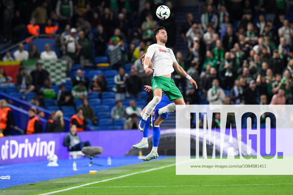 Brighton and Hove Albion v Kauno Zalgiris, UEFA Conference League Leon Krekovic of Kauno Zalgiris jumps for the ball during the UEFA Conference League match between Brighton and Hove Albion and Kauno Zalgiris at the American Express Stadium, Brighton and Hove, UK on 15 October 2026. Brighton and Hove American Express Stadium East Sussex UK Editorial use only ,