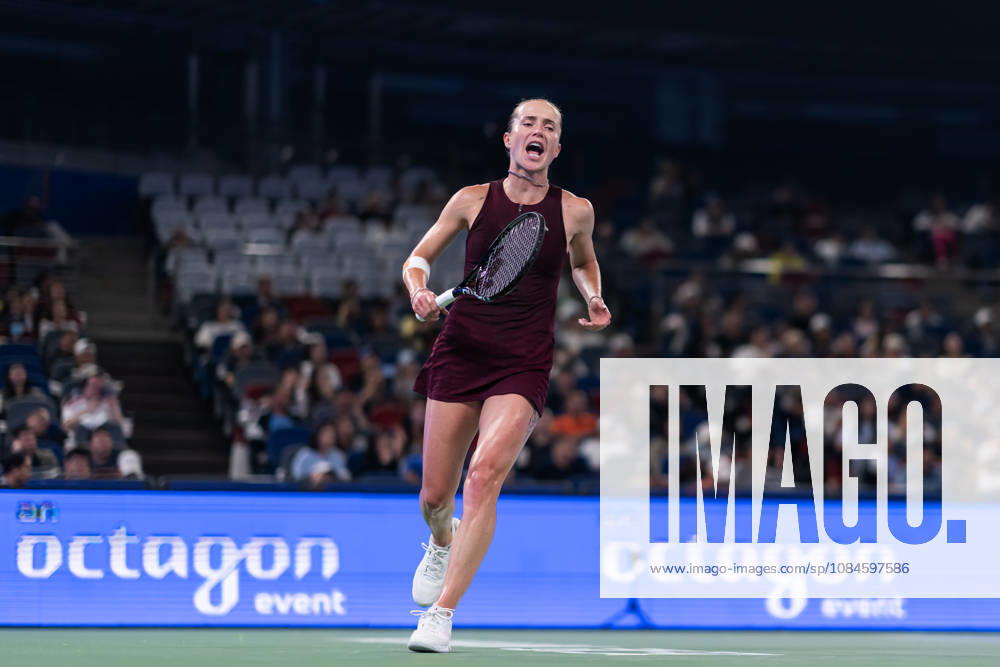 Elina Svitolina of Ukraine celebrates her win against Sonay Kartal of UK (Not in view) during their women s singles match on day 5 of Wuhan Open at the Optics Valley International Tennis Center. Sonay Kartal defeated Elina Svitolina with a score of 6-2, 2-6, 6-4. Wuhan China - ZUMAs197 20261016_aaa_s197_127