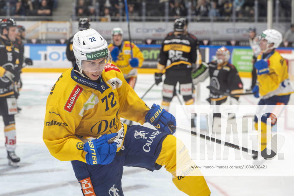 Tino Kessler of Davos celebrates his goal during the game between HC Lugano v HC Davos at the Corner Arena on October 16, 2026 in Lugano, Switzerland. Lugano Ticino Switzerland