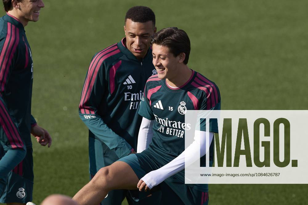 (From L to R) Kylian Mbappe and Arda Guler (Real Madrid CF) are seen in action during a training session on the eve of the LaLiga EA SPORTS 2026 2027 match between Real Madrid CF and Sevilla FC..Real Madrid CF is holding its final training session and press conference, PK, Pressekonferenz ahead of its ninth LaLiga game. LaLiga EA SPORTS 2026 2027 - Real Madrid CF Press Conference And Training Session In Madrid, Spain - 17 Oct 2026 - ZUMAs197 20261017_aaa_s197_034