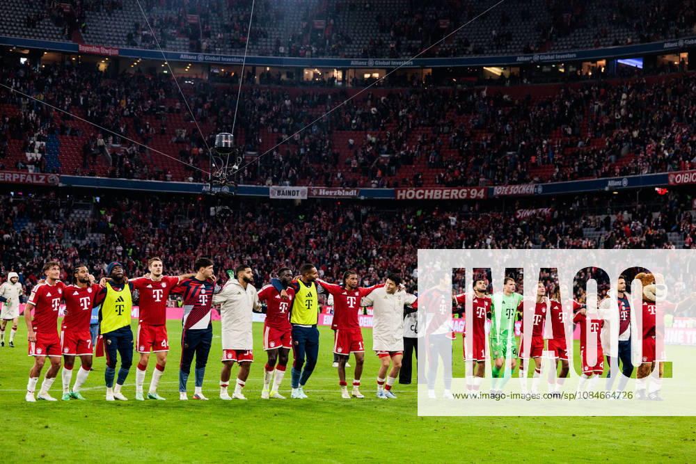 Players of FC Bayern Muenchen celebrate the win with the fans after the Bundesliga match between FC Bayern Muenchen vs. RB Leipzig at Allianz Arena on matchday 6 of the 1. Bundesliga on October 17, 2026 in Munich, Germany. DFL REGULATIONS PROHIBIT ANY USE OF PHOTOGRAPHS AS IMAGE SEQUENCES AND OR QUASI-VIDEO. Bavaria Germany