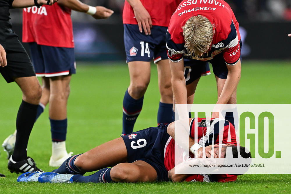 Lille OSC vs Brest Olivier Giroud (9) of Lille lies injured on the ground during the French Mc Donalds Ligue 1 season 2026 - 2027 matchday 7 game between Lille OSC and Stade Brest on October 17 , 2026 in Lille, France. (Photo by Jill Delsaux Isosport) Lille France