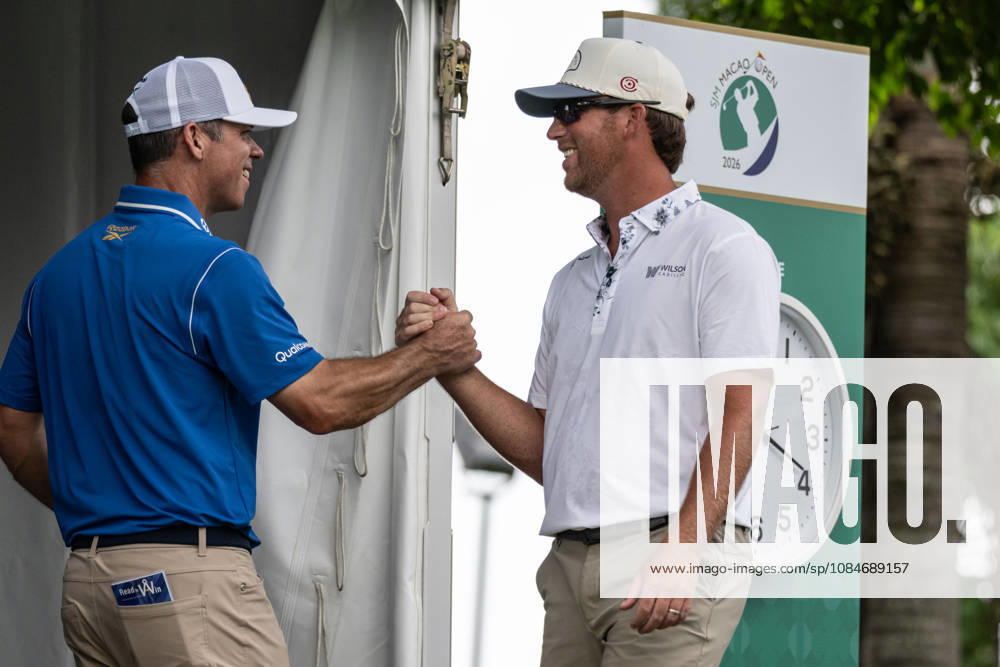 Paul CASEY from England greets USAâ€⠢s Andy OGLETREEâ€⠢ (R) Macau Open Golf 2026 Final Round. Macau China - ZUMAr144 20261018_zap_r144_009