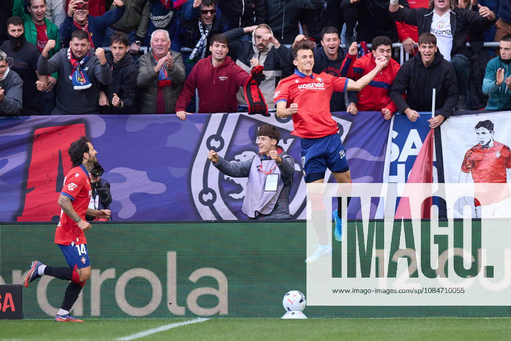 Ante Budimir of CA Osasuna celebrates after scoring the team s first goal during the LaLiga EA Sports match between CA Osasuna and Real Racing Club de Santander at El Sadar on October 18, 2026, in Pamplona, Spain. CA Osasuna V Racing De Santander - LaLiga EA Sports - ZUMAa181 20261018_zaa_a181_110