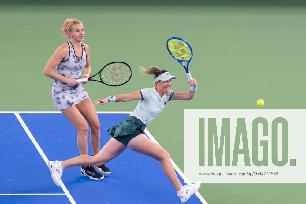 (261018) -- WUHAN, Oct. 18, 2026 -- Storm Hunter (R) Katerina Siniakova compete during the women s doubles final match between Gabriela Dabrowski of Canada Luisa Stefani of Brazil and Storm Hunter of Australia Katerina Siniakova of the Czech Republic at the 2026 Wuhan Open tennis tournament in Wuhan, capital of central China s Hubei Province, Oct. 18, 2026. ) (SP)CHINA-WUHAN-TENNIS-WUHAN OPEN-WOMEN S DOUBLES (CN) DuxZixuan