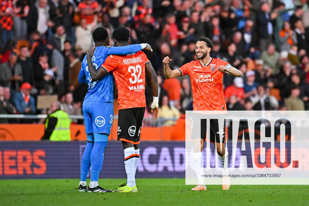 FC Lorient v AS Monaco - Ligue 1 McDonald s 2026 2027 Yvon MVOGO of FC Lorient , Nathaniel ADJEI and Montassar TALBI of FC Lorient during Ligue 1 McDonald s match between Lorient and Monaco at Stade du Moustoir on October 18, 2026 in Lorient, France. Lorient France
