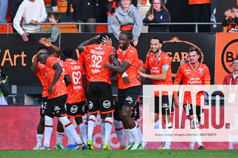 FC Lorient v AS Monaco - Ligue 1 McDonald s 2026 2027 Noah CADIOU of FC Lorient celebrate after scores with teammates during Ligue 1 McDonald s match between Lorient and Monaco at Stade du Moustoir on October 18, 2026 in Lorient, France. Lorient France