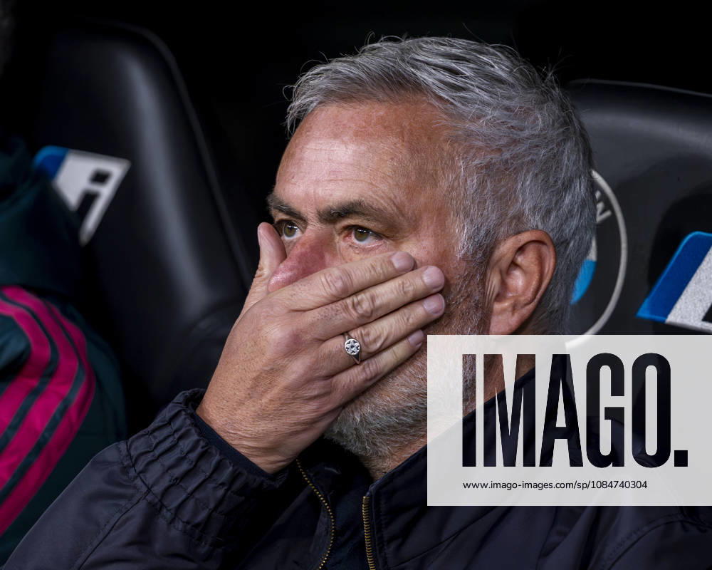 Real Madrid CF v Sevilla FC - LaLiga EA Sports 2026 27 Jose Mourinho, head coach of Real Madrid CF, sits on the bench prior to the LaLiga EA Sports football match between Real Madrid CF and Sevilla FC at Estadio Bernabeu on October 18, 2026 in Madrid, Spain. Madrid Estadio Bernabeu Madrid Spain
