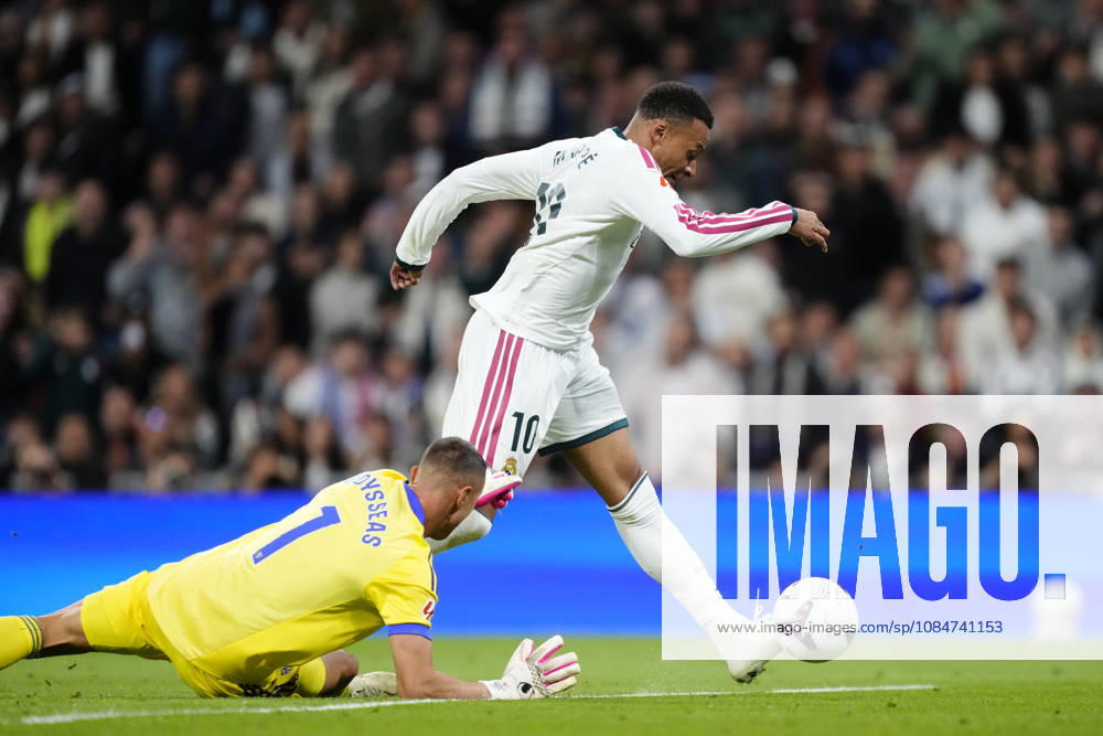 Real Betis Balompie v FC Barcelona, Barca - LaLiga EA Sports 2026 27 Kylian Mbappe centre-forward of Real Madrid and France and Odysseas Vlachodimos goalkeeper of Sevilla and Greece compete for the ball during the LaLiga EA Sports 2026 27 match between Real Betis Balompie and FC Barcelona at Estadio La Cartuja on October 18, 2026 in Seville, Spain. Seville Spain