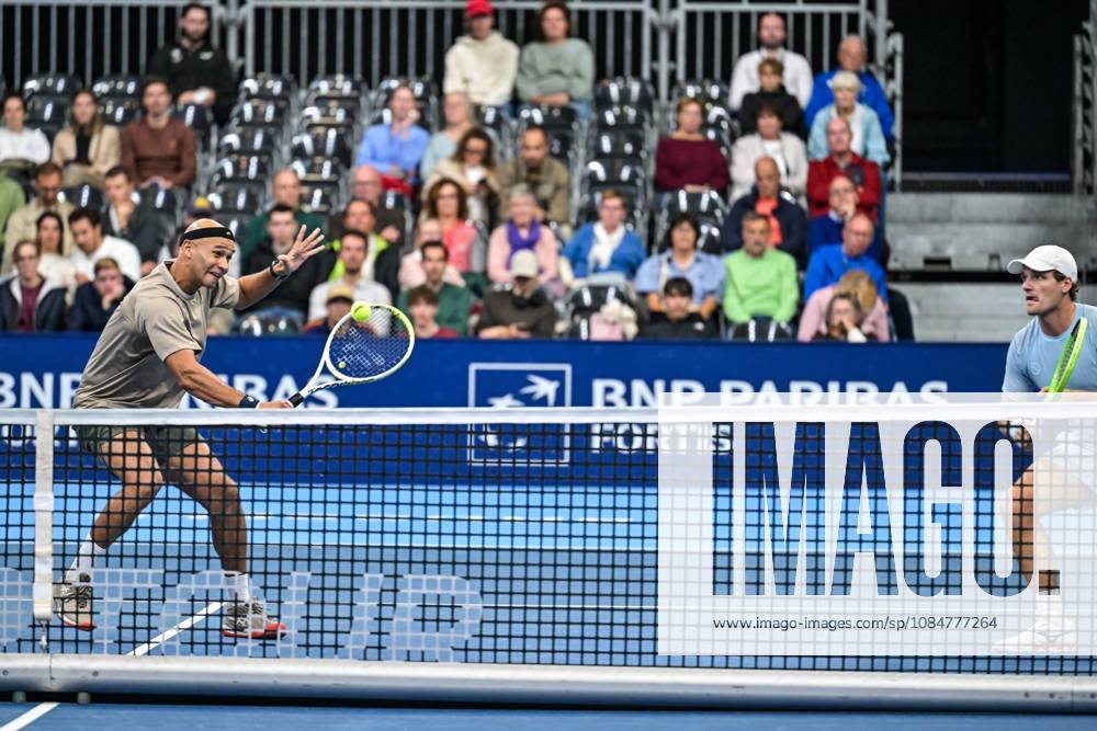 Bart Stevens of The Netherlands, Sadio Doumba of France pictured in action during the European Open ATP, Tennis Herren tennis tournament in Brussels, on 19 October. This year s edition of the tournament is taking place from 17 to 25 October DAVIDxPINTENS x190297896x