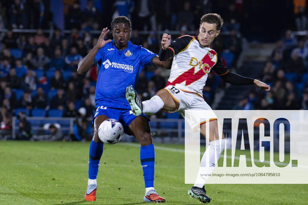 Getafe CF v Rayo Vallecano - La Liga EA Sports 2026 27 October 19, 2026, Estadio El Coliseum, Getafe, Madrid, Spain: Jorge De Frutos of Rayo Vallecano is defended by Jean Ives Valou of Getafe during La Liga EA Sports match between Getafe and Rayo Vallecano at Estadio El Coliseum on October 19, 2026 in Madrid, Spain. Getafe Estadio Coliseum Madrid Spain
