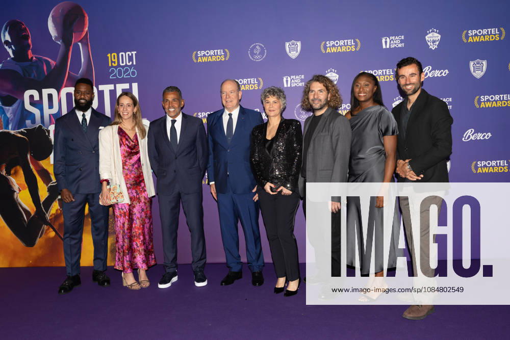 SPORTEL AWARDS MONACO 2026 Members Jury, Nicolas Nkoulou, Lisa Pou, Kilian Bron, H.S.H. Prince Albert II of Monaco, Catherine Steenkeste, Sonny Anderson, Julien Doucet and Siraba Dembele -Pavlovic attend Sportel Awards Ceremony on October 19, 2026 in Monte-Carlo, Monaco, Credit:thierry carpico Avalon