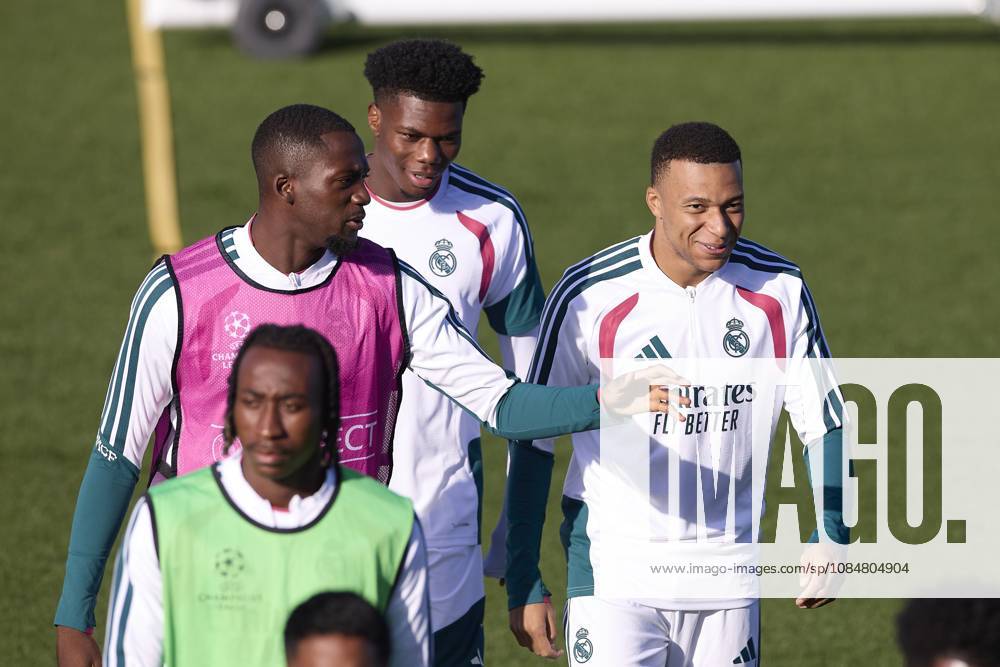 UEFA Champions League 2026 2027 - Real Madrid CF training session in Madrid, Spain - 20 Oct 2026 (From L to R) Ibrahima Konate, Aurelien Tchouameni and Kylian Mbappe (Real Madrid CF) are seen in action during a training session on the eve of the UEFA Champions League 2026 2027 match between Real Madrid CF and RB Leipzig. Real Madrid CF is holding its final training session ahead of its third UEFA Champions League game. Madrid Spain