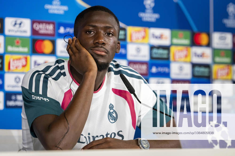 Real Madrid CF Training Session And press conference, PK, Pressekonferenz - UEFA Champions League 2026 27 League Phase MD3 MADRID, SPAIN - OCTOBER 20: Ibrahima Konate of Real Madrid CF is seen speaking during the press conference on day ahead of the UEFA Champions League 2026 27 League Phase MD3 at Ciudad Real Madrid on October 20, 2026 in Valdebebas, Spain. Valdebebas Ciudad Real Madrid Madrid Spain