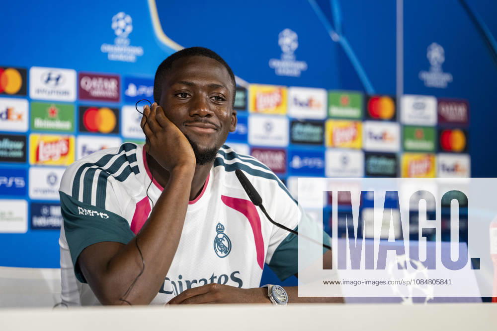 Real Madrid CF Training Session And press conference, PK, Pressekonferenz - UEFA Champions League 2026 27 League Phase MD3 MADRID, SPAIN - OCTOBER 20: Ibrahima Konate of Real Madrid CF is seen speaking during the press conference on day ahead of the UEFA Champions League 2026 27 League Phase MD3 at Ciudad Real Madrid on October 20, 2026 in Valdebebas, Spain. Valdebebas Ciudad Real Madrid Madrid Spain