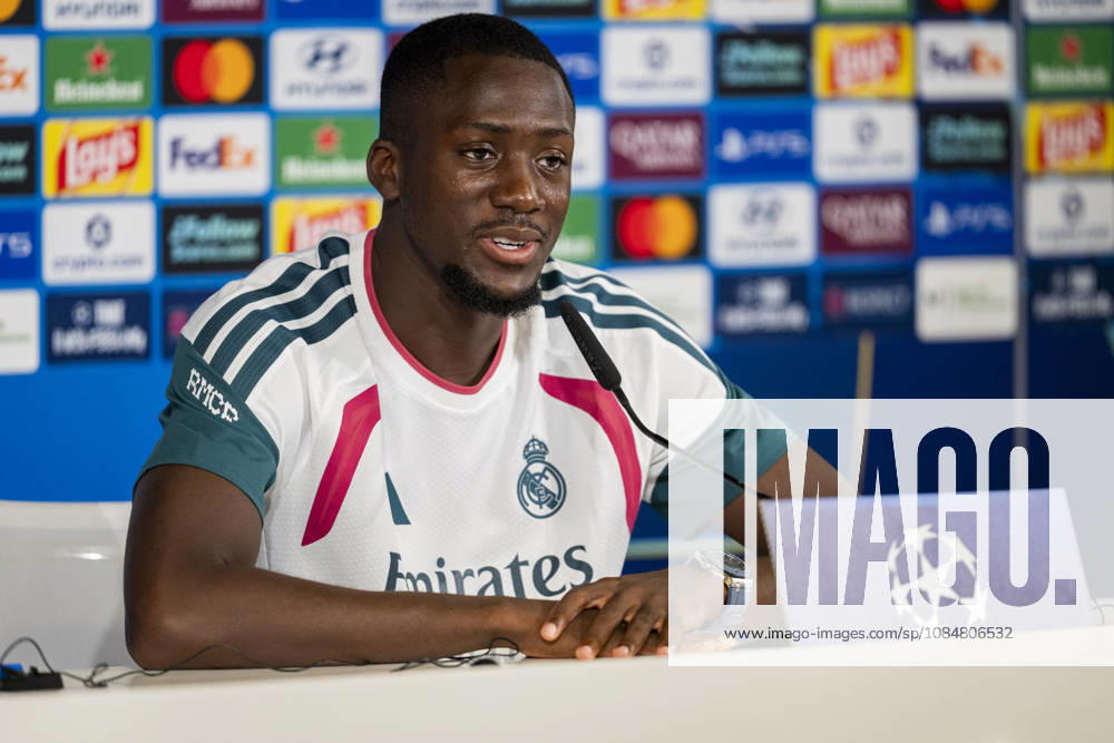 Real Madrid CF Training Session And press conference, PK, Pressekonferenz - UEFA Champions League 2026 27 League Phase MD3 MADRID, SPAIN - OCTOBER 20: Ibrahima Konate of Real Madrid CF is seen speaking during the press conference on day ahead of the UEFA Champions League 2026 27 League Phase MD3 at Ciudad Real Madrid on October 20, 2026 in Valdebebas, Spain. Valdebebas Ciudad Real Madrid Madrid Spain