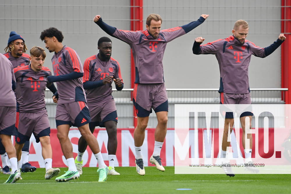 V.re:Konrad LAIMER (Bayern Muenchen), Harry KANE (Bayern Muenchen),Dayot UPAMECANO (Bayern Muenchen),Nathaniel BROWN (Bayern Muenchen),Lennart KARL (Bayern Muenchen), Sachha BOEY. Fussball Champions League,Saison 2026 27, Ligaphase ABSCHLUSSTRAINING am 20.10.2026 FC Bayern Muenchen - FC Arsenal