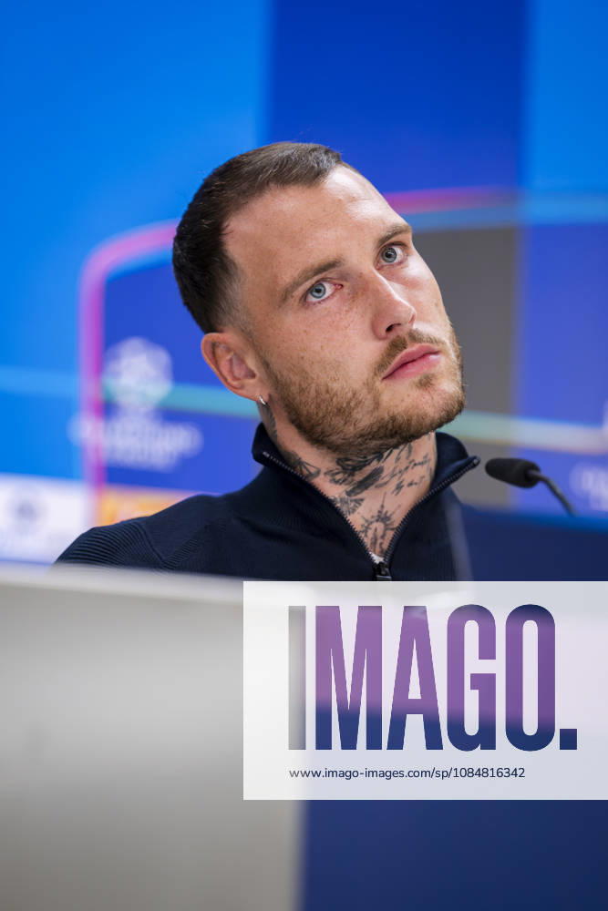 RB Leipzig Training Session And press conference, PK, Pressekonferenz - UEFA Champions League 2026 27 League Phase MD3 MADRID, SPAIN - OCTOBER 20: David Raum of RB Leipzig speaks during the press conference on day ahead of the UEFA Champions League 2026 27 League Phase MD3 at Estadio Bernabeu on October 20, 2026 in Madrid, Spain. Madrid Estadio Bernabeu Madrid Spain