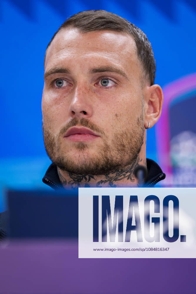 RB Leipzig Training Session And press conference, PK, Pressekonferenz - UEFA Champions League 2026 27 League Phase MD3 MADRID, SPAIN - OCTOBER 20: David Raum of RB Leipzig speaks during the press conference on day ahead of the UEFA Champions League 2026 27 League Phase MD3 at Estadio Bernabeu on October 20, 2026 in Madrid, Spain. Madrid Estadio Bernabeu Madrid Spain
