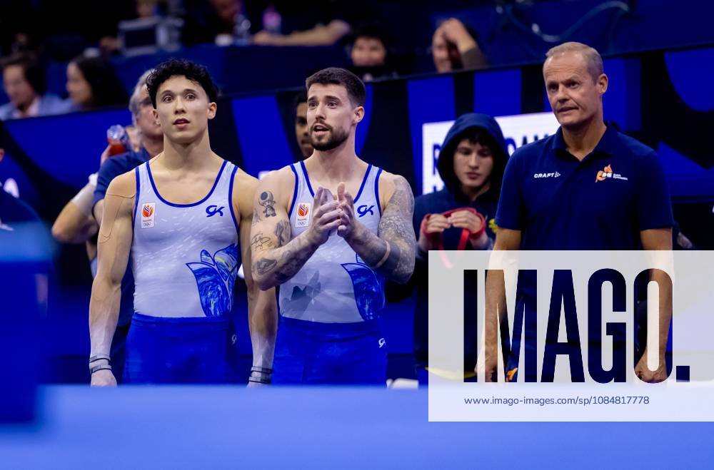 ROTTERDAM - Casimir Schmidt and Jermain Gruenberg in action during the men s team final at the World Gymnastics Championships in Rotterdam Ahoy. IRIS VAN DEN BROEK ANP ANPxSportx IVx 573088480 originalFilename: 573088480