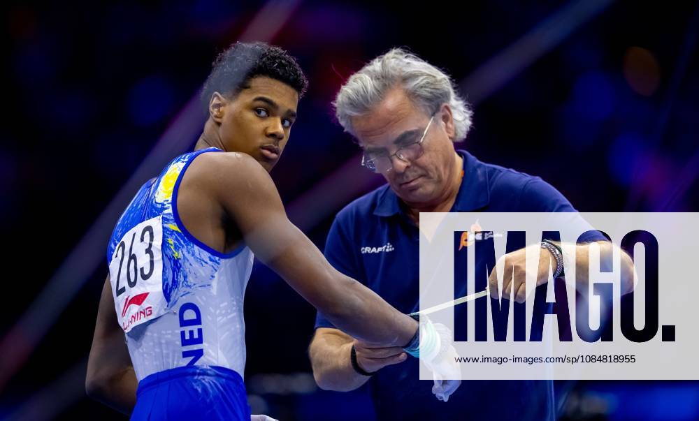 ROTTERDAM - Elijah Faverus in action during the men s team final at the World Gymnastics Championships in Rotterdam Ahoy. IRIS VAN DEN BROEK ANP ANPxSportx IVx 573090801 originalFilename: 573090801