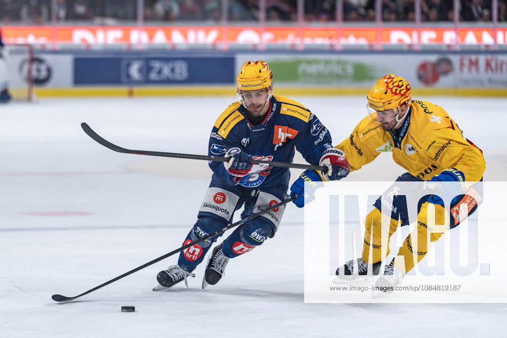 Zürich, Swiss Life Arena, National League: ZSC Lions - HC Davos, Topscorer Denis Malgin (ZSC) gegen Topscorer Filip Zadina (Davos) Zürich Swiss Life Arena Zürich Switzerland