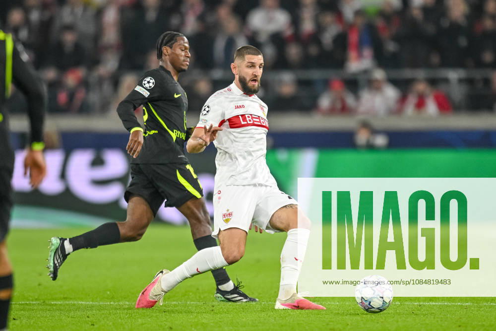 Jonathan David (Atletico Madrid) and Jeff Chabot (VfB Stuttgart) battle for the ball during the UEFA Champions League 2026 2027 match between Stuttgart and Atlético de Madrid at Arena Stuttgart on October 20, 2026 in Stuttgart, Germany. (Photo by Harry Langer DeFodi Images) -