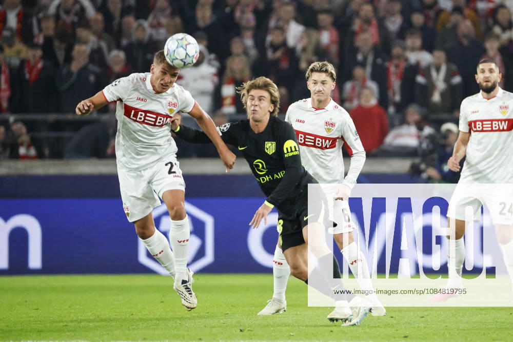 Grischa Prömel, Promel (VfB Stuttgart, 21) und Pablo Barrios (Atletico Madrid, 08) im Kampf um den Ball , Deutschland, Fussball, UEFA Champions League, 3. Spieltag, 2026 2027, VfB Stuttgart vs. Atletico Madrid, 20.10.2026, Stuttgart Arena Stuttgart Deutschland
