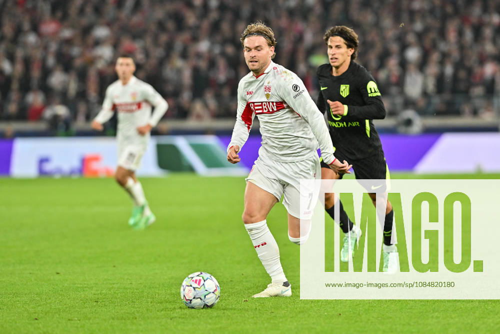 STUTTGART, GERMANY; 20. OCTOBER: with Ball Maximilian MITTELSTAEDT (VfB Stuttgart 7) during the UEFA Champions League Match between VfB Stuttgart vs. Atletico Madrid at Matchday 3 at MHP Arena