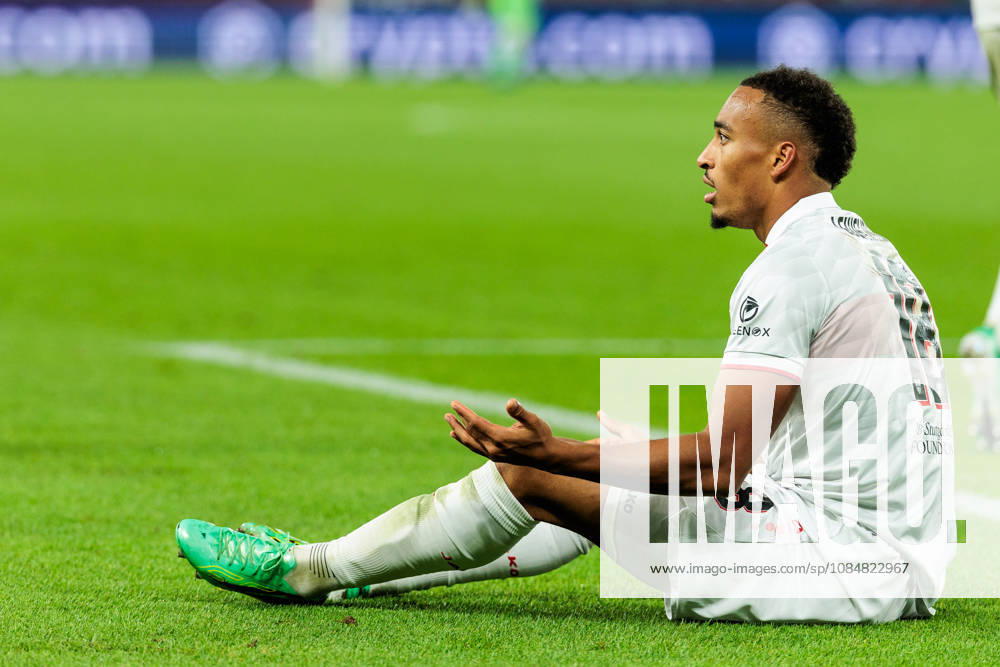Jamie Leweling (VfB Stuttgart, 18) sitting on the pitch complaining about a call not given during the UEFA Champions League match between VfB Stuttgart vs. Atletico de Madrid at Arena Stuttgart on matchday 3 of the UEFA Champions League on October 20, 2026 in Stuttgart, Germany. Baden-Wuerttemberg Germany