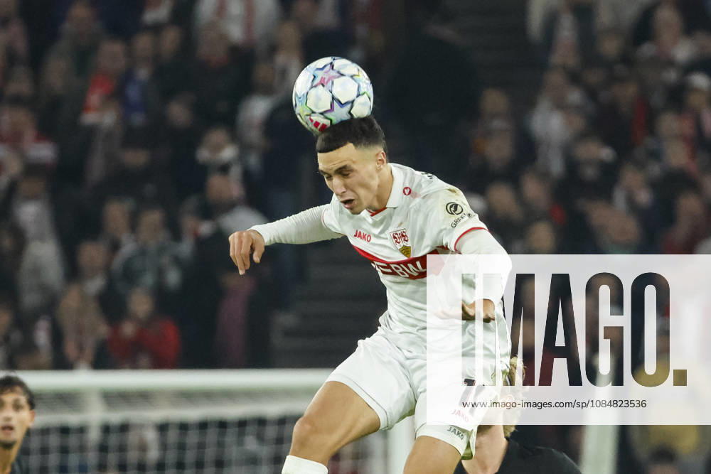 Bilal El Khannouss (VfB Stuttgart, 11) beim Kopfball , Deutschland, Fussball, UEFA Champions League, 3. Spieltag, 2026 2027, VfB Stuttgart vs. Atletico Madrid, 20.10.2026, Stuttgart Arena Stuttgart Deutschland