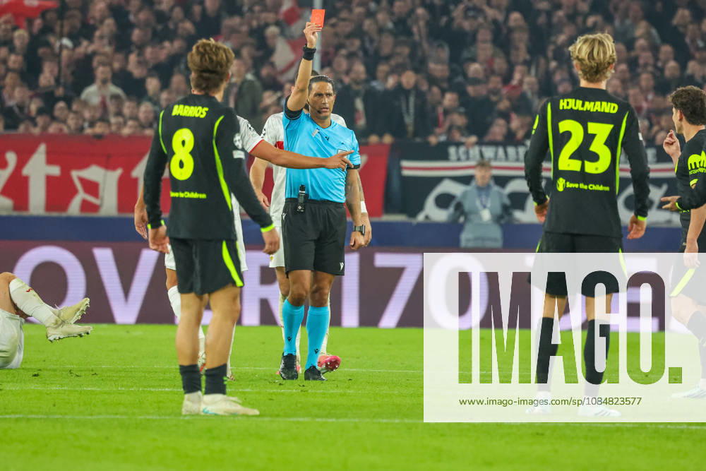 VfB Stuttgart - Atletico Madrid Deutschland, Stuttgart, 20.10.2026, Fussball, UEFA Champions League, Saison 2026 2027, VfB Stuttgart - Atletico Madrid: Morten Hjulmand (Atletico Madrid); rote Karte.