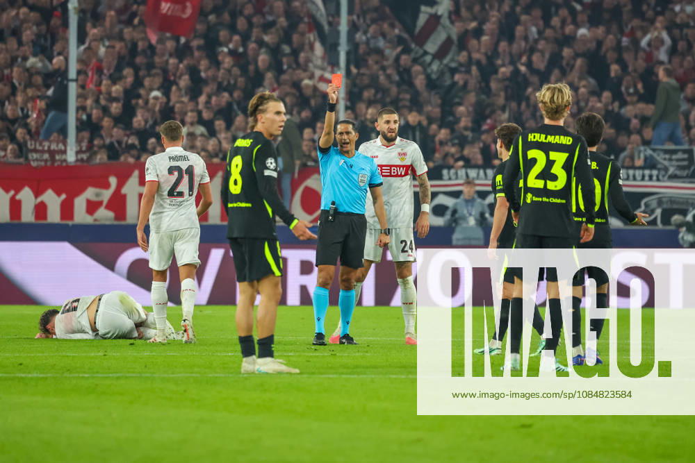 VfB Stuttgart - Atletico Madrid Deutschland, Stuttgart, 20.10.2026, Fussball, UEFA Champions League, Saison 2026 2027, VfB Stuttgart - Atletico Madrid: Morten Hjulmand (Atletico Madrid); rote Karte.