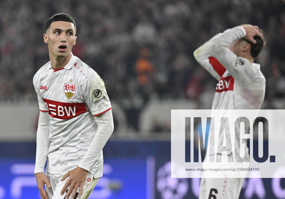 Angelo Stiller VfB Stuttgart (06) Enttaeuschung enttaeuscht nach vergebener Torchance Gestik Geste Bilal El Khannouss VfB Stuttgart (11) Champions League VfB Stuttgart vs Atletico Madrid 20.10.2026 DFL REGULATIONS PROHIBIT ANY USE OF PHOTOGRAPHS AS IMAGE SEQUENCES AND OR QUASI-VIDEO Champions League VfB Stuttgart vs Atletico Madrid