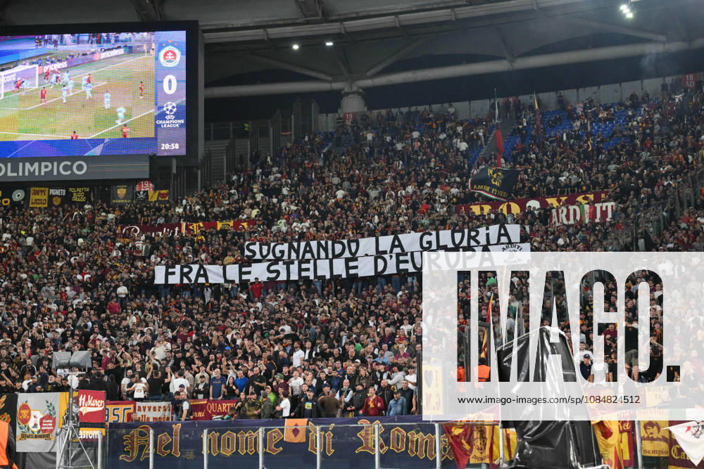 Foto IPP Roberto Ramaccia Roma 20 10 2026 Calcio:Uefa Champions League 2026- 2027 Roma vs Slovan Bratislava Nella foto Striscioni tifosi della roma italyphotopress world copyright Roma italy Italia ITALY