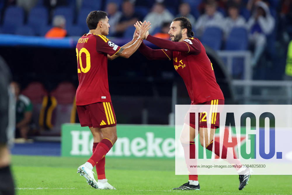 SOCCER - UEFA Champions League - AS Roma vs. Slovan Bratislava Photo by IPA ABACAPRESS.COM89962938 - Rome, Italy - October 20, 2026: Mario Hermoso (center back) of AS Roma scores a goal and celebrates with his teammates during the 2026-2027 UEFA Champions League soccer match between AS Roma and Slovan Bratislava at the Olympic Stadium in Rome. Roma Italy