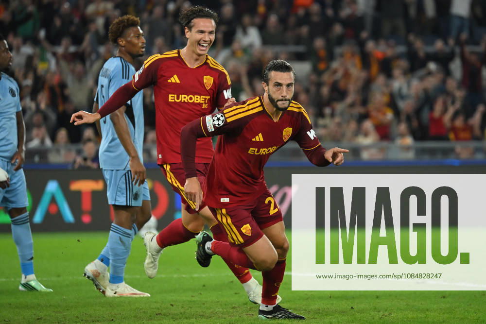 IPA89968047 - Mario Hermoso of Roma celebrates scoring a goal during the Champions League group stage Matchday 3 game between Roma and Slovan Bratislava at the Stadio Olimpico. Rome (Italy), October 20, 2026 Mattia Vian