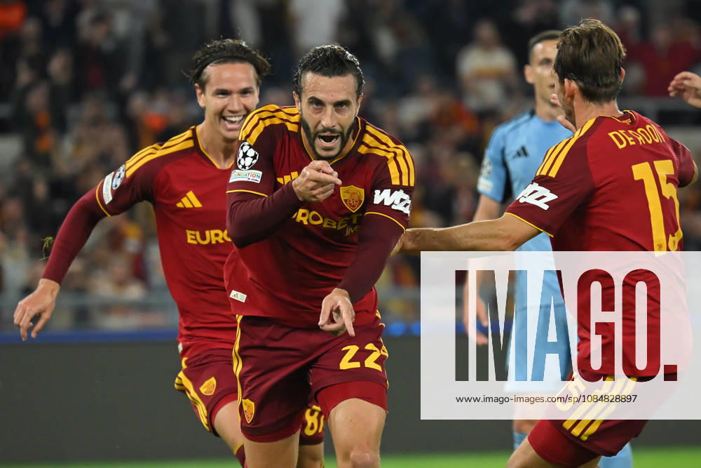 2026,Roma-Slovan Bratislava Mario Hermoso of Roma celebrates scoring his goal during the Champions League match Championship phase Matchday 3 Roma-Slovan Bratislava at the Stadio Olimpico. Rome (Italy), October 20, 2026 during the Champions League match Championship phase Matchday 3 Roma-Slovan Bratislava at the Stadio Olimpico. Rome (Italy), October 20, 2026 Imago-images Emmefoto