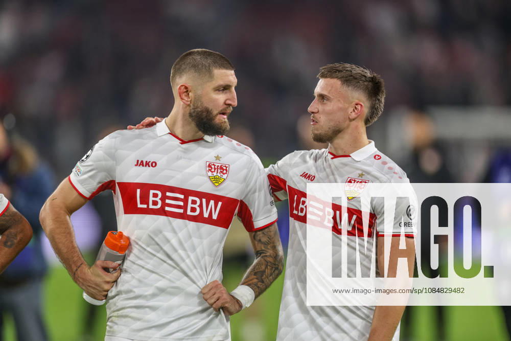 GER, Stuttgart, VfB Stuttgart vs Atletico Madrid, Fussball, UEFA, Spielzeit 2026 2027, Champions League, MHP-Arena, 3. Spieltag im Bild v.l.: Jeff Chabot (VfB Stuttgart 24) und Ermedin Demirovic (VfB Stuttgart 9) nach dem Spiel DFB DFL REGULATIONS PROHIBIT ANY USE OF PHOTOGRAPHS AS IMAGE SEQUENCES AND OR QUASI-VIDEO, 200.2026